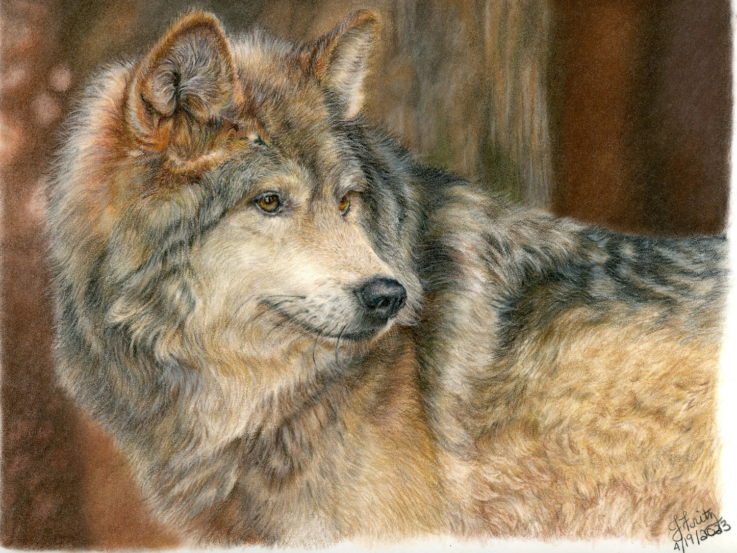 “Wolf” – Original Colored Pencil Artwork (Framed)